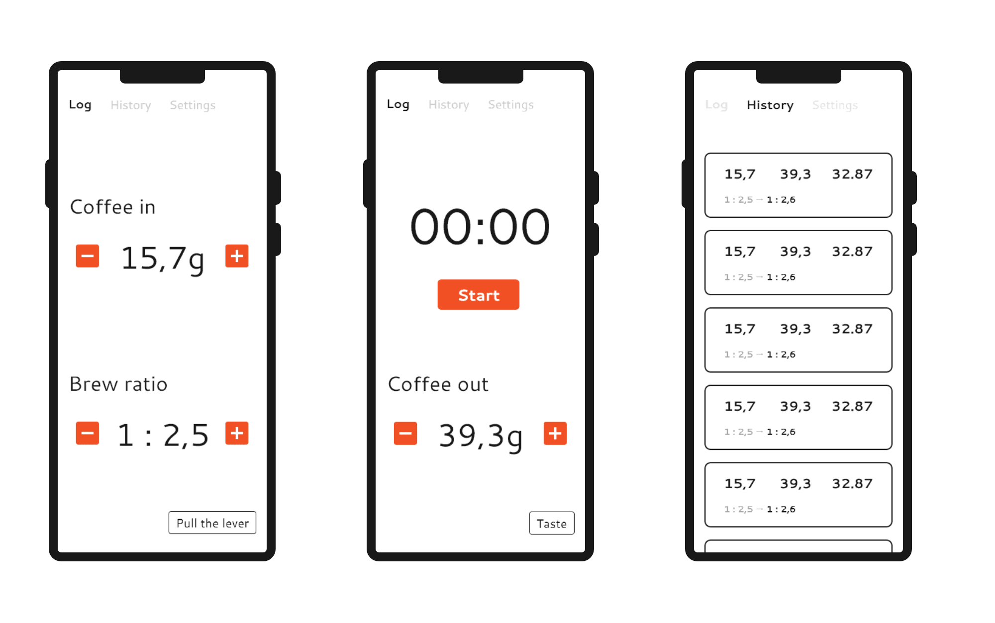 Mockups of the bean it app.